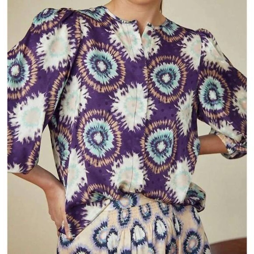 Hunter Bell Finley Blouse in London Rain Purple Size XS NWT